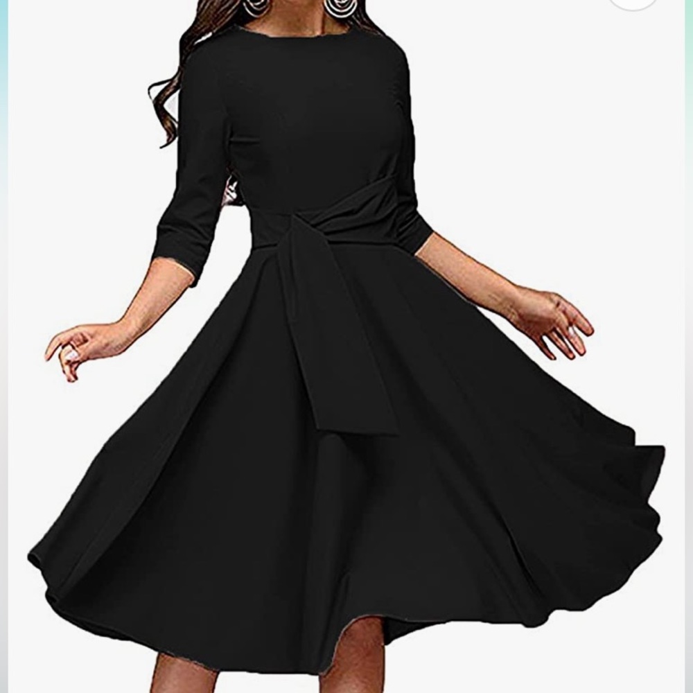 NWT FENJAR black Audrey Hepburn style 3/4 sleeve A-line dress  XL